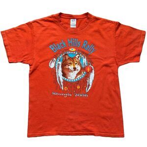 Vintage Y2K Sturgis Black Hills Rally Biker Motorcycle T-shirt Sz L Orange 2006